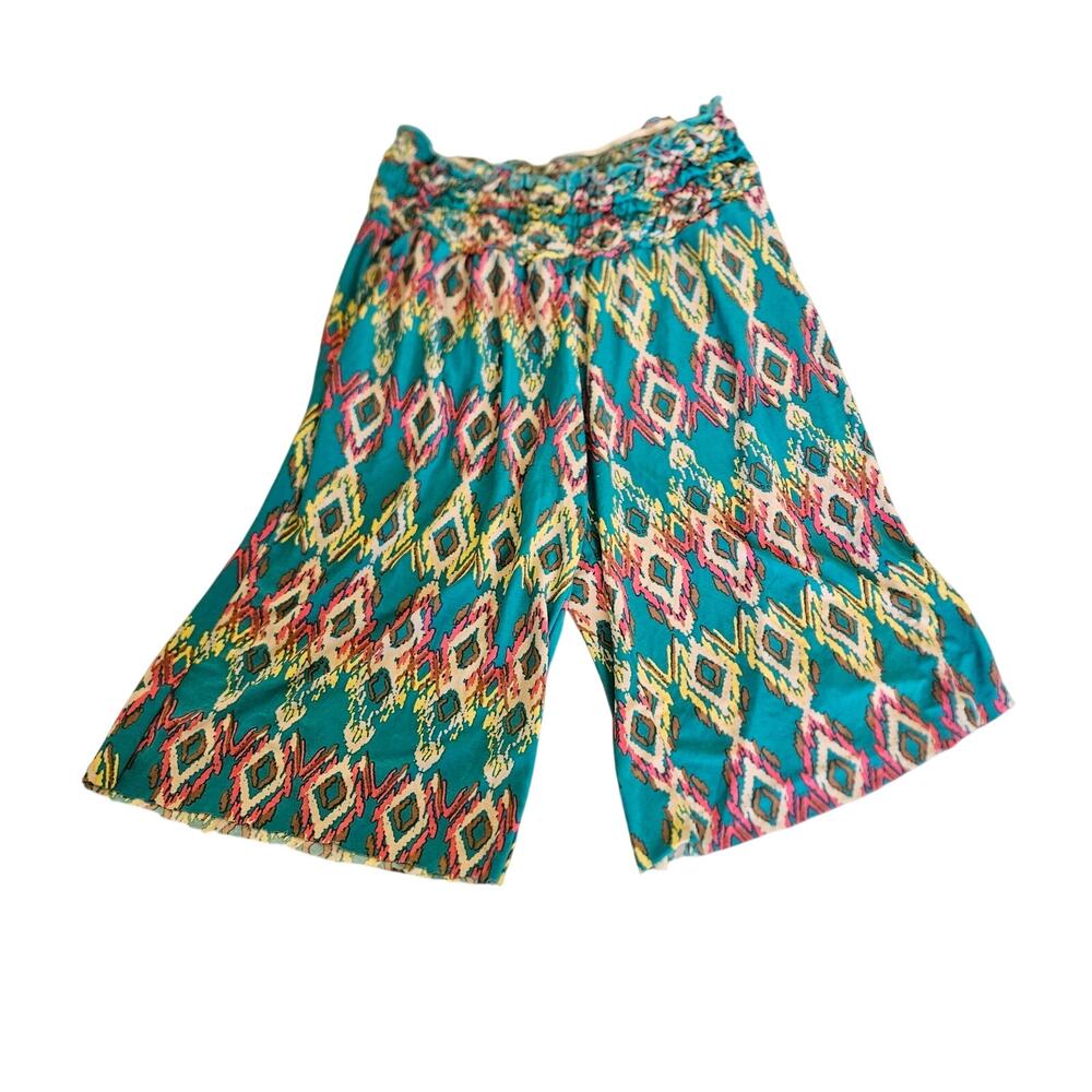 Discreet Women’s M Teal Boho Wide Leg Pants Elastic Waist Culotte Festival